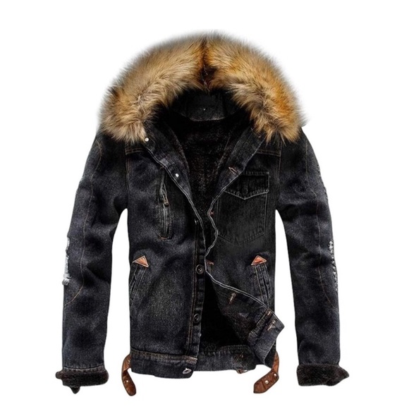 Faux Fur Collar Sherpa Fleece Distressed Jacket
